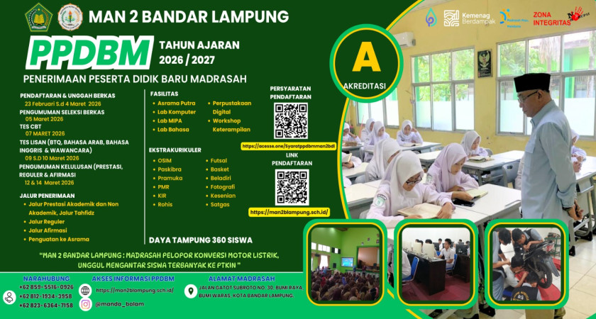 PENDAFTARAN PPDBM MAN 2 BANDAR LAMPUNG TAHUN 2026-2027