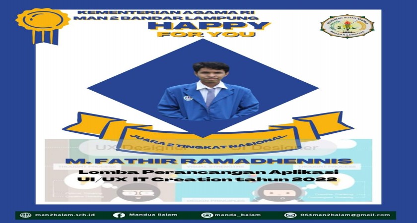 Fathir Raih Juara 2 di Ajang Nasional UI/UX IT Creation 2022, Kamad MAN 2 Balam Bangga